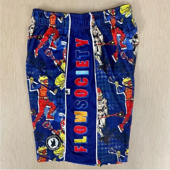 Flow Society Lacrosse Shorts Boys XL Fortnite Lax Beef Boss Blue Red Video Games - Picture 2 of 5
